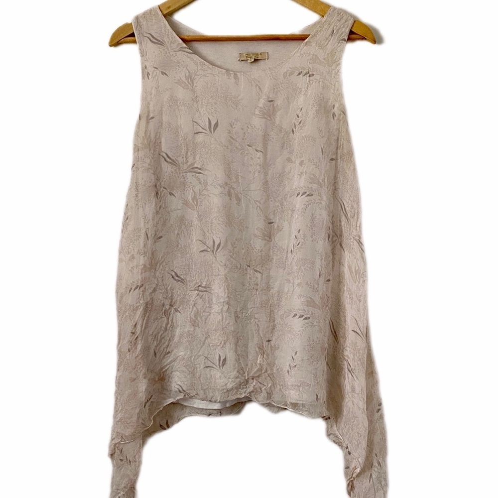 100% Silk Giusy Made in Italy Floral High Low Hem Lined Flowy Tunic Shirt Top S - Picture 2 of 6